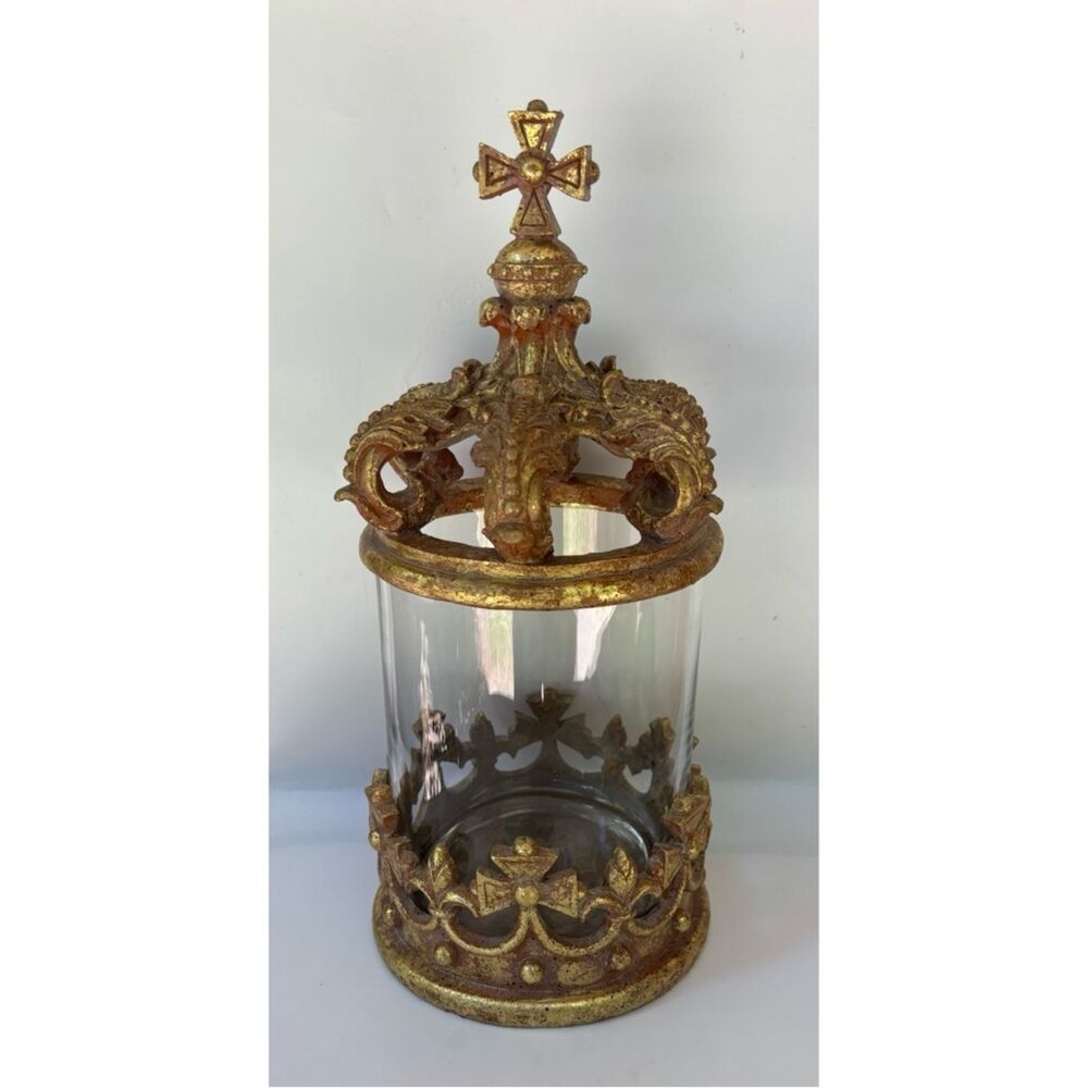VNT Mark Roberts Rustic
Antique Gold Brushed Ornate Gold Glass Hurricane Vase